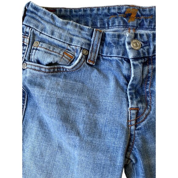 7 For All Man Kind Y2K Cropped Jeans Womens 26 Embroidered Pockets Raw  Hem Boho - Picture 4 of 13